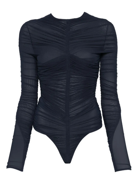  Mugler Gathered Mesh Bodysuit - Blue 