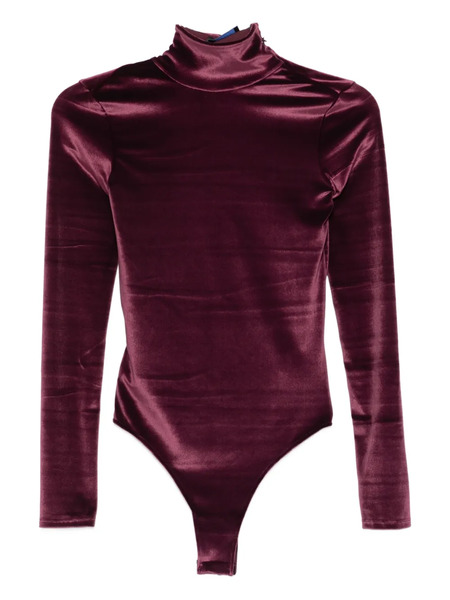  Mugler High-neck Velvet Bodysuit - Red 