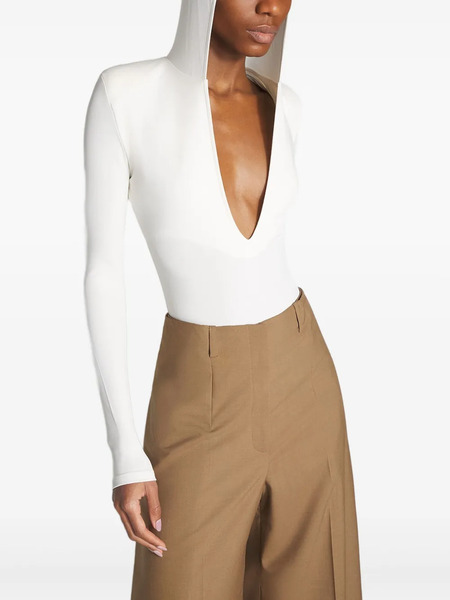  Mugler Hooded Plunge-neck Bodysuit - White 