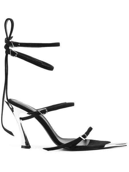  Mugler 95mm Fang Suede Sandals - Black 