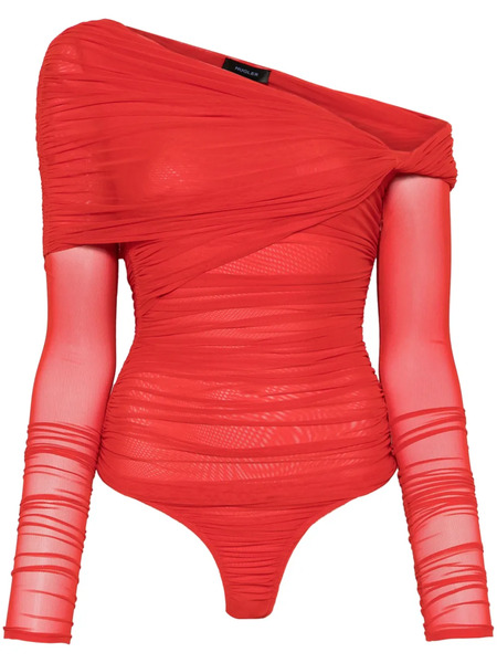  Mugler Off-shoulder Ruched Bodysuit - Red 