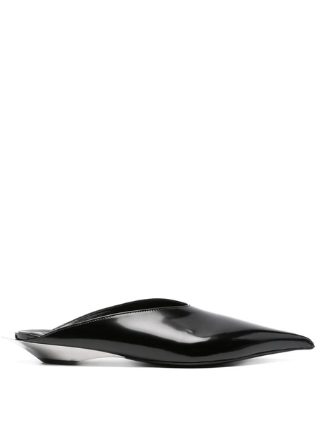  Mugler Patent Leather Fang Flat Mules - Black 