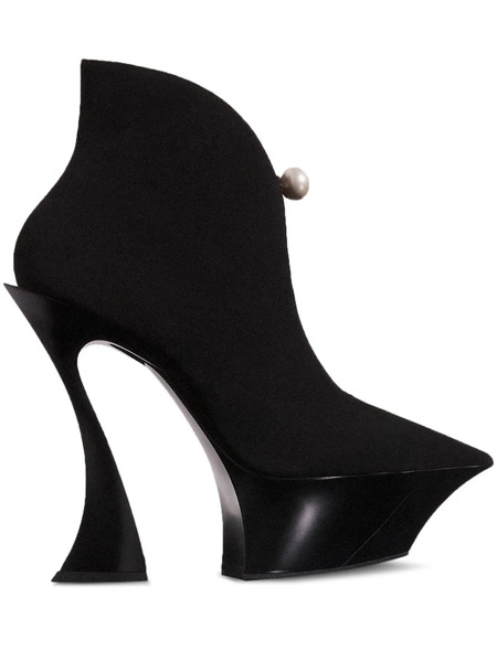  Mugler Pearl-embellished Sculpted Heel Boots - Black 
