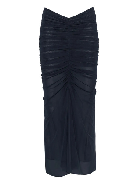  Mugler Ruched Mesh Midi Skirt - Blue 