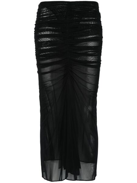  Mugler Ruched Midi Skirt - Black 