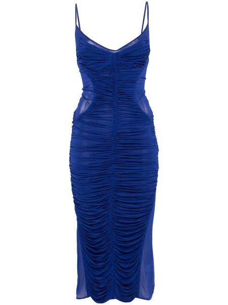  Mugler Ruched Sheer Midi Dress - Blue 