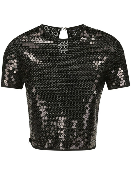  Mugler Short-sleeved Sequinned Blouse - Black 