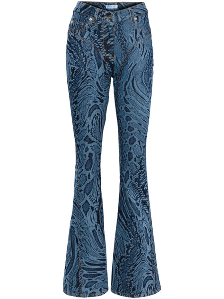  Mugler Snake-print Flared Jeans - Blue 