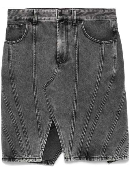  Mugler Spiral Denim Skirt - Grey 