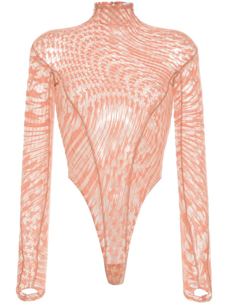  Mugler Star-print Mesh Bodysuit - Neutrals 
