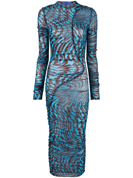  Mugler Star-print Ruched Dress - Blue 