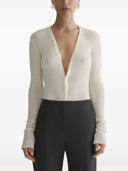  Mugler V-neck Ribbed Top - Neutrals 