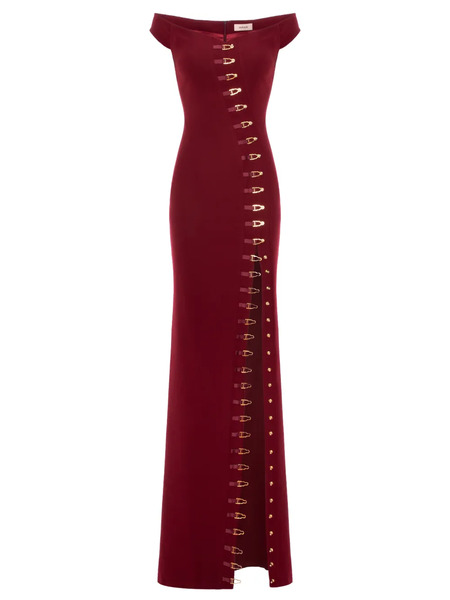  Murmur Ivy Embellished Slit Maxi Dress - Red 
