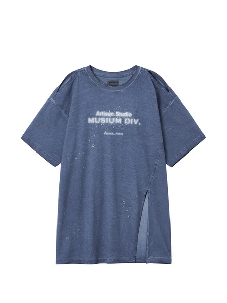  Musium Div. Cutout Side-slit T-shirt - Blue 