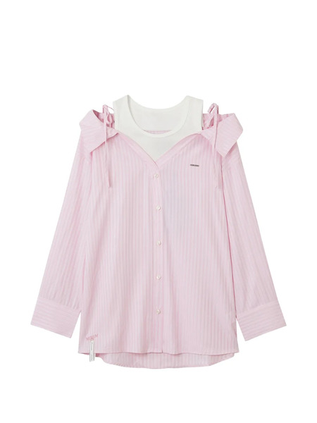  Musium Div. Tie Shoulder Striped Shirt - Pink 