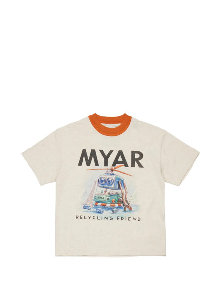  Myar Kids Robot-print Crew-neck T-shirt - Neutrals 