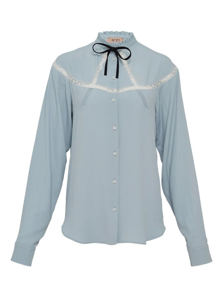  Nº21 Bow-detail Lace-trimmed Shirt - Blue 