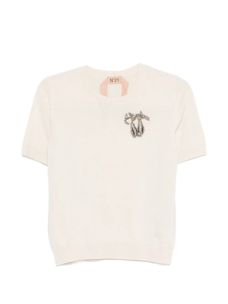  Nº21 Brooch-detail T-shirt - Neutrals 