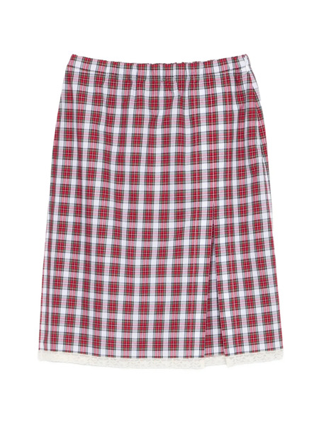  Nº21 Check-pattern Lace-trim Midi Skirt - Red 