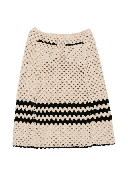  Nº21 Crochet Striped Midi Skirt - Neutrals 