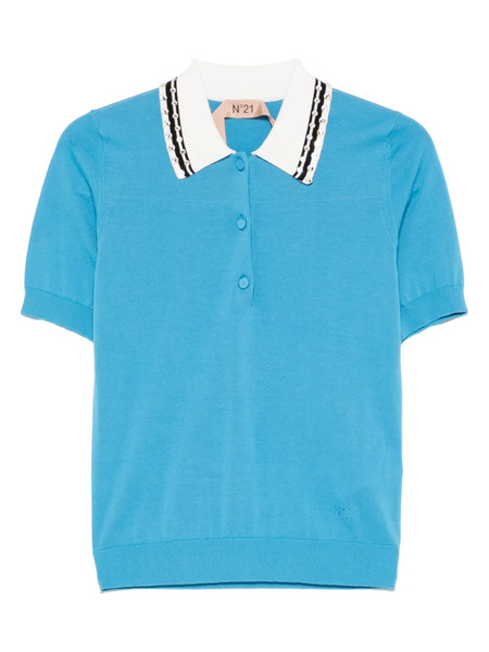  Nº21 Crystal-embellished Polo Top - Blue 