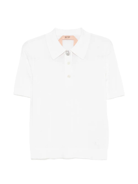  Nº21 Embellished-button Polo Top - Neutrals 