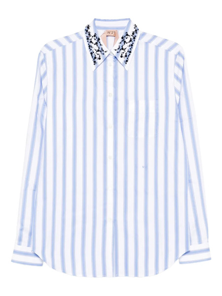  Nº21 Embellished Striped Shirt - White 