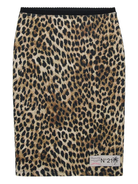  Nº21 Kids Animal-print Logo Midi Skirt - Brown 