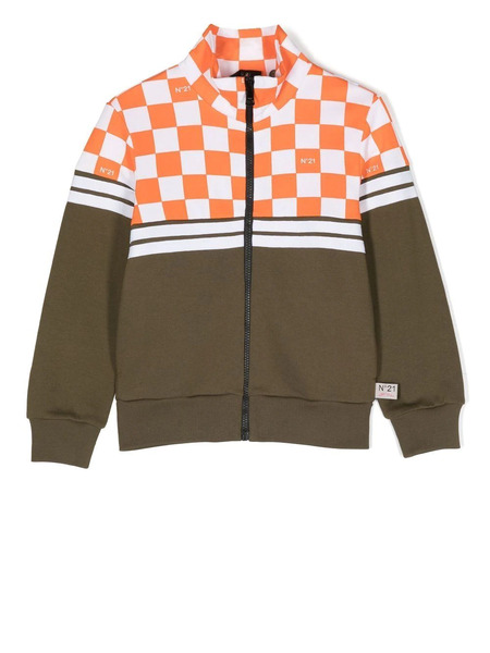  Nº21 Kids Check-panelled Zipped Jacket - Brown 