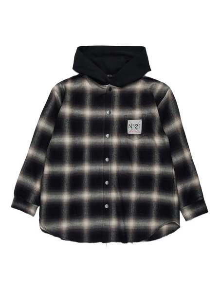  Nº21 Kids Check-print Hooded Shirt - Black 