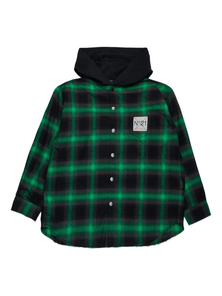  Nº21 Kids Check-print Hooded Shirt - Green 