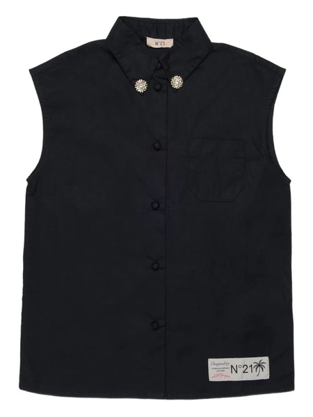  Nº21 Kids Embellished-collar Sleeveless Shirt - Black 