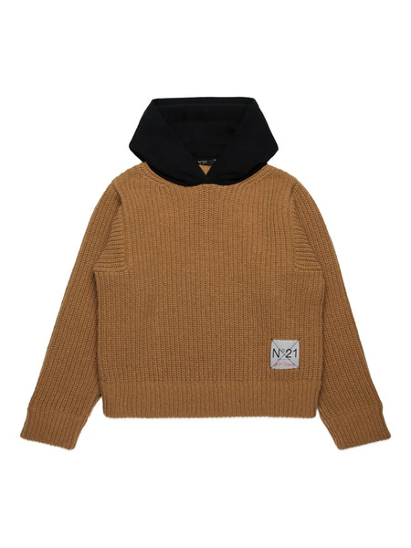 Nº21 Kids Knitted Hoodie - Brown 