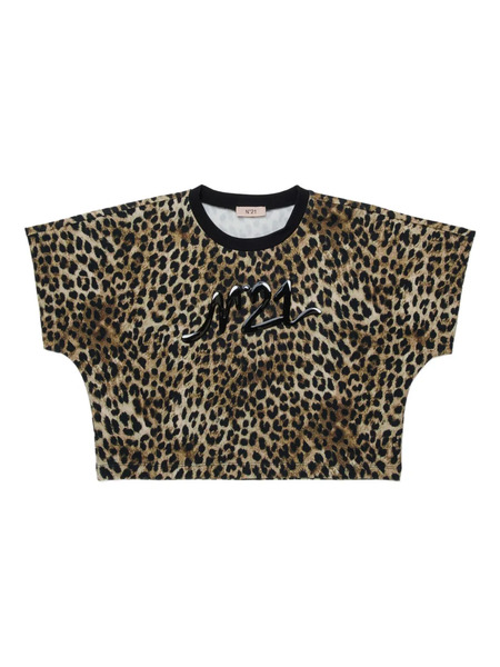  Nº21 Kids Leopard-print Logo T-shirt - Brown 
