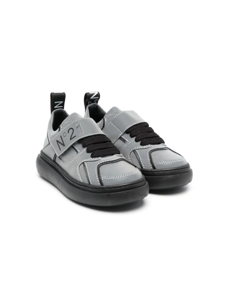  Nº21 Kids Logo-print Leather Sneakers - Grey 