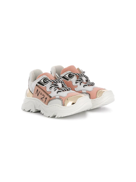  Nº21 Kids Metallic-toe Lace-up Sneakers - Pink 
