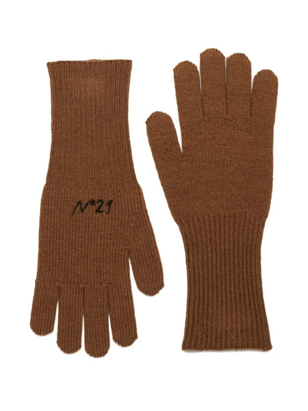  Nº21 Kids Ribbed Logo Gloves - Brown 