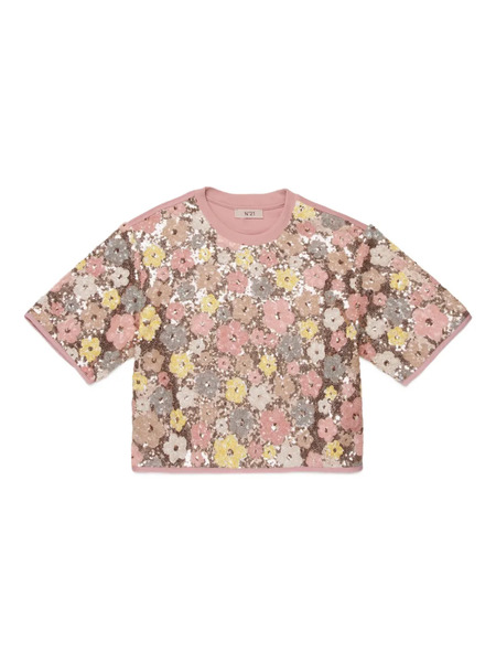  Nº21 Kids Sequin-embellished Floral T-shirt - Pink 