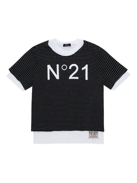  Nº21 Kids Striped Logo T-shirt - Black 