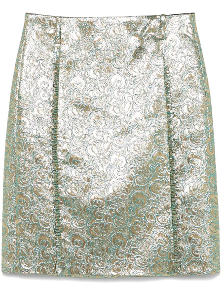  Nº21 Metallic-flower-print Midi Skirt - Gold 