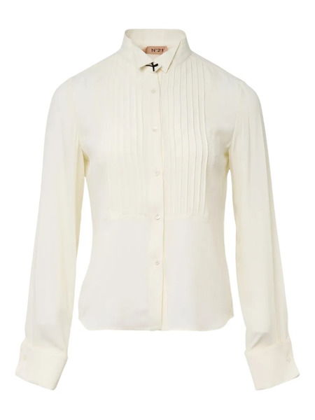  Nº21 Pintucks Long-sleeve Shirt - Neutrals 