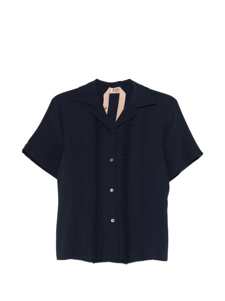  Nº21 Ruffled-detail Short-sleeve Shirt - Blue 