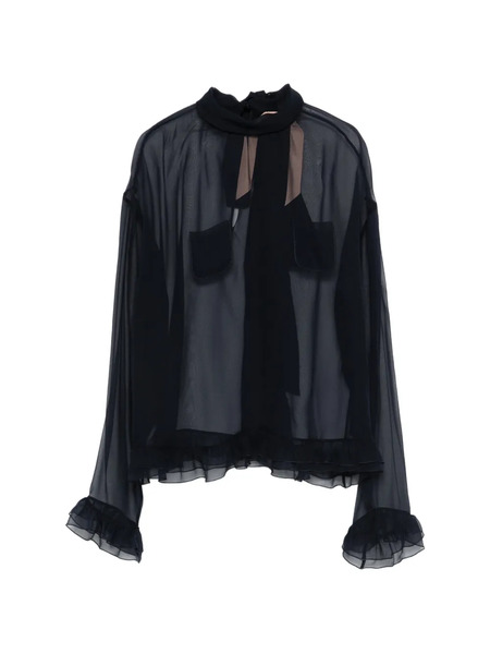  Nº21 Ruffled-hem Pocket-detail Blouse - Blue 