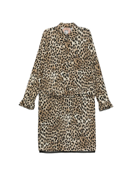  Nº21 Ruffled Leopard-print Dress - Neutrals 