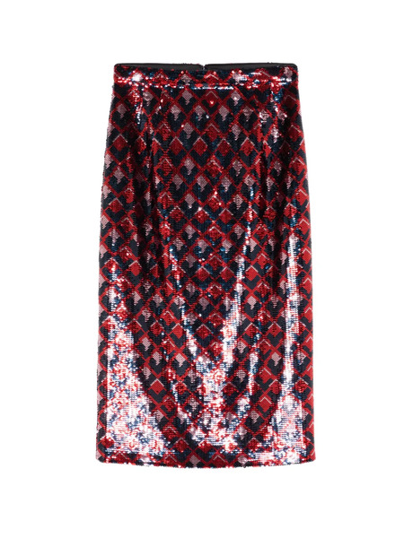  Nº21 Sequinned Geometric Woven Skirt - Red 