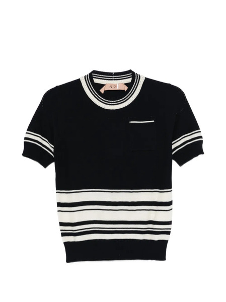 Nº21 Striped Pocket Sweater - Black 