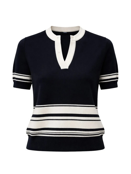  Nº21 Striped V-neck Short-sleeve Sweater - Blue 