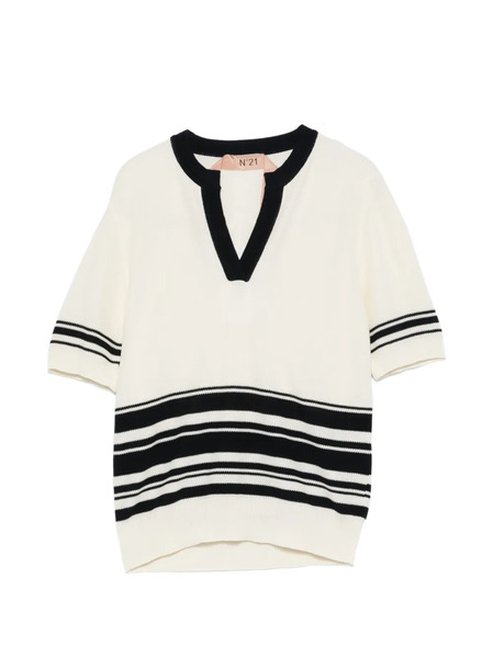  Nº21 V-neck Striped Sweater - White 