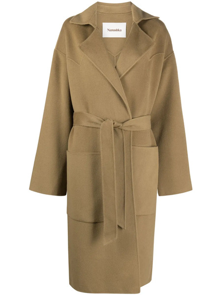 Nanushka Belted Wool-blend Coat - Neutrals 