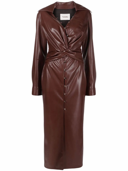  Nanushka Draped Midi Wrap Dress - Brown 